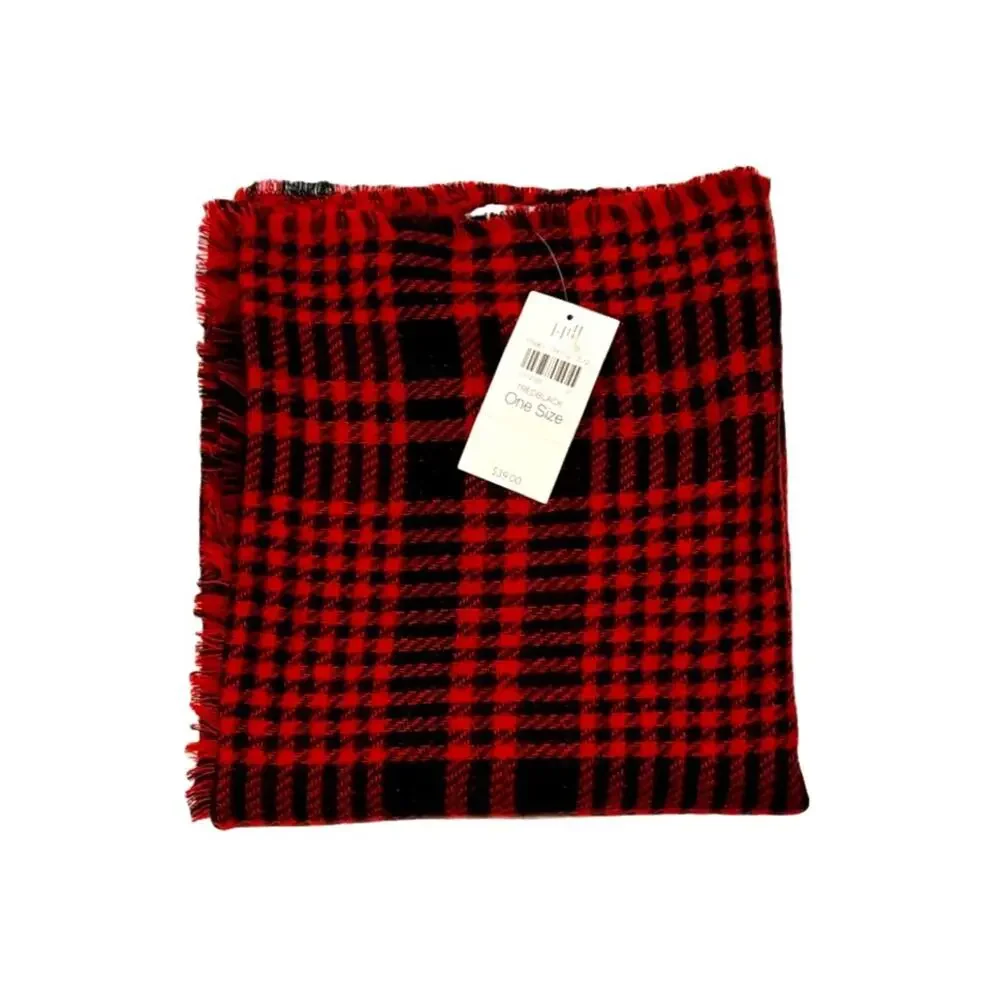 J. Jill Reversible Red & Black Houndstooth Plaid Scarf